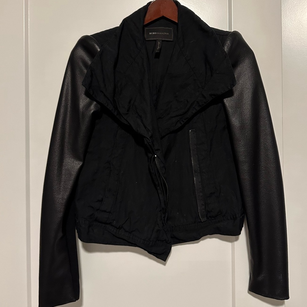 BCBG Lightweight Jacket with Leather Sleeves